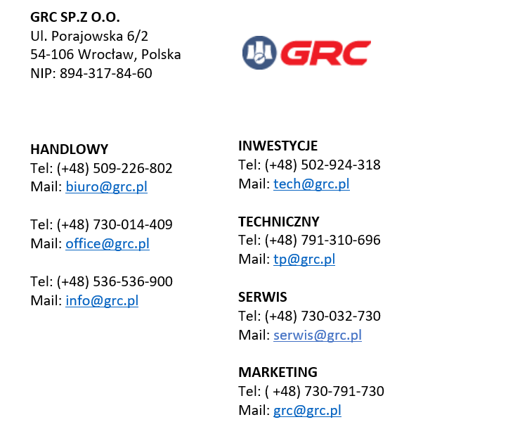 Change of address and legal form of GRC